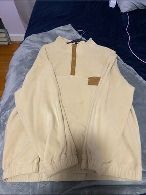 Men's V-Neck Pullover Fleece Sweater in Beige
